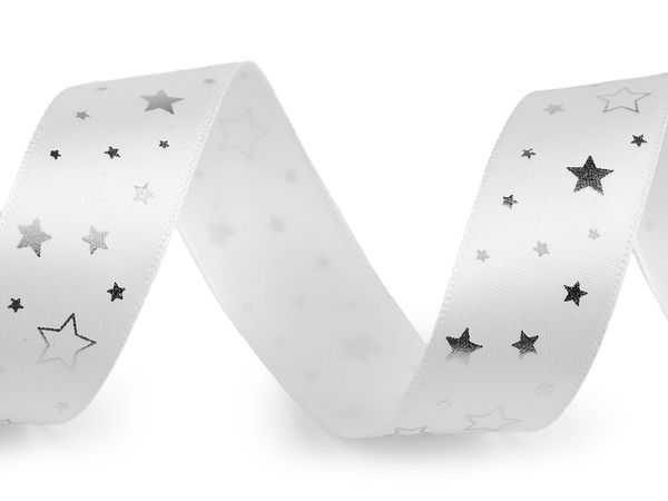 Weihnachtliches Satinband mit Sternenmuster, Breite 25 mm