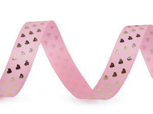 Premium-Ripsband mit Metallic-Herzmuster - 15 mm