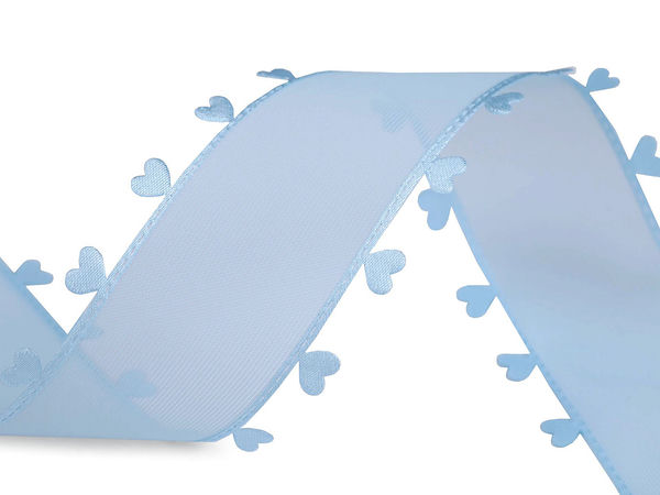 Chiffon-Monofilament-Band mit Herzausstanzungen - 40mm durchscheinendes Schleifenband mit Seidenglanz für Bastelarbeiten, Hochzeiten und Schleifen