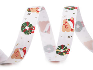 Premium Weihnachts-Ripsband mit Gold-Metallic - 15 mm Breite (Weiß)
