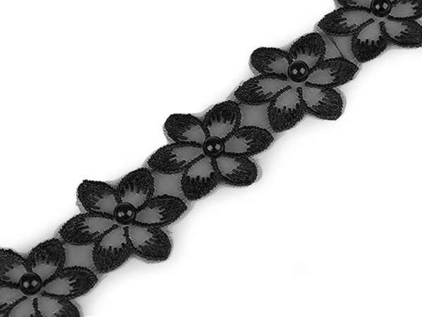 Zierborte mit Blumen und Perlen Breite 35 mm