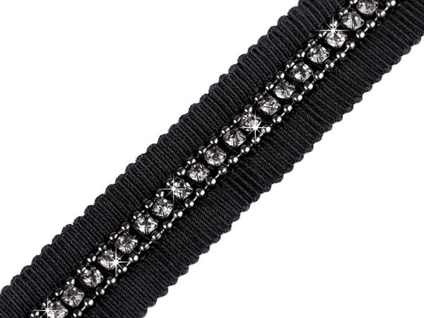 Premium-Zierborte mit Strass und Kette - 15 mm (Schwarz)