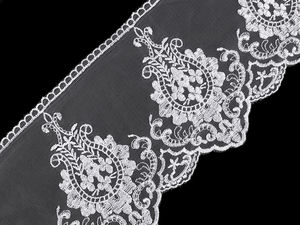 Weiße bestickte Premium-Organza-Spitzenborte, 15 cm – Elegante Monofilament-Borte