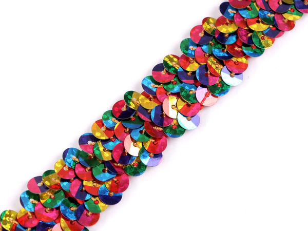 Premium elastische Paillettenborte (20mm) - Metallisch glänzendes Zierband für Tanzbekleidung, Stirnbänder & Kostümdesign