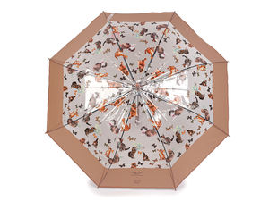 Transparenter Damen-Stockschirm mit Automatik - Verspieltes Katzen- und Schmetterlings-Design