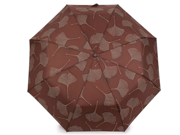 Eleganter Damen-Taschenschirm mit Automatik - Winddichter Regen- und Sonnenschirm mit Ginkgoblatt-Muster