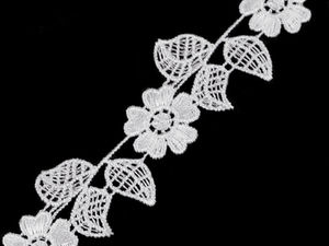 Premium Guipure-Spitzenborte in Weiß mit Blumenmuster - 35 mm elegantes Band für Brautmode, Lingerie und luxuriöse Heimdekoration
