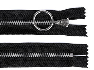Premium Metall-Reißverschluss nicht teilbar Nr. 4 - 20 cm, Schwarz mit silbernen Zähnen und Ringschieber