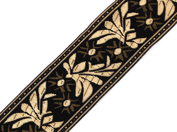 Premium gewebtes Jacquard-Trachtenband, Schwarz & Gold (40 mm) – Elegante Musterborte zum Nähen, Basteln und für Heimdekoration