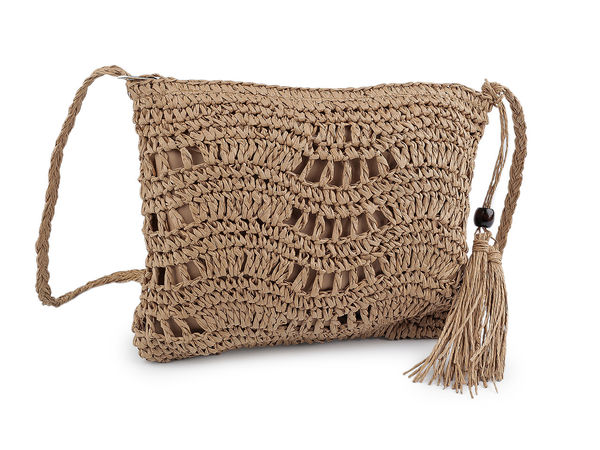 Gehäkelte Handtasche aus Raffia-Bast mit Reißverschluss 27x23 cm