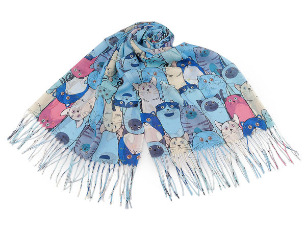 Premium Leichter Sommerschal & Fransenstola mit Katzenmotiv (70 x 180 cm)