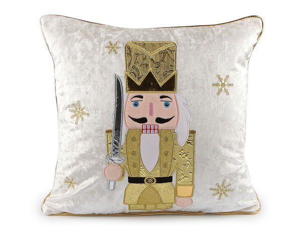 Elegante Weihnachts-Kissenhülle aus Samt mit Nussknacker-Motiv und Goldpaspel – 43x43 cm Deko-Kissenbezug