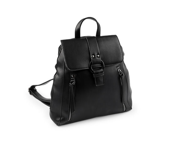 Damen 2-in-1 Rucksack & Umhängetasche - Urbaner Daypack aus veganem Premium-Leder, Schwarz (34x31 cm)