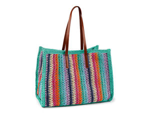 Gestreifte Sommer-Strandtasche aus Papierbast - Geräumige Tote Bag mit herausnehmbarem Boden und Magnetverschluss