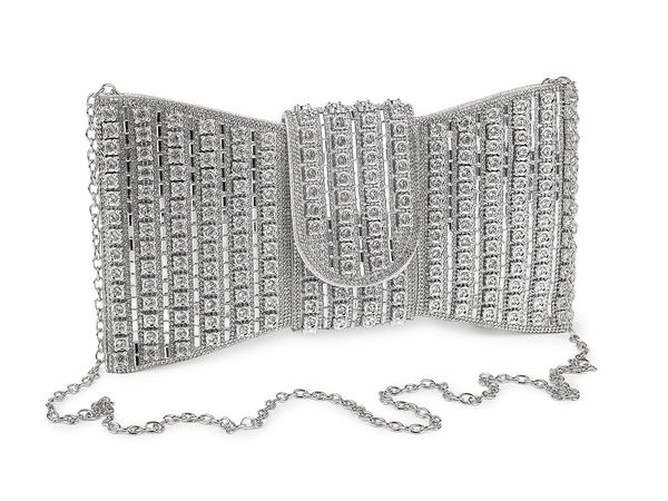 Abendtasche mit Strass-Schleife - Elegante Clutch mit abnehmbarer Kette