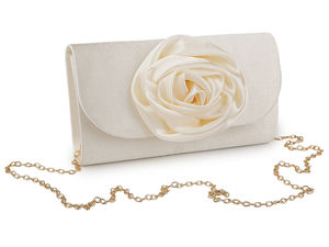 Elegante Satin-Clutch mit Blumenapplikation und abnehmbarem Kettenschultergurt