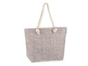Große geflochtene Sommertasche mit Chevron-Muster - Premium Strandtasche & Reise-Schultertasche mit Baumwollkordel-Henkeln (52 x 38 cm)