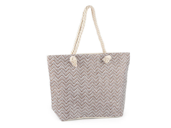 Große geflochtene Sommertasche mit Chevron-Muster - Premium Strandtasche & Reise-Schultertasche mit Baumwollkordel-Henkeln (52 x 38 cm)