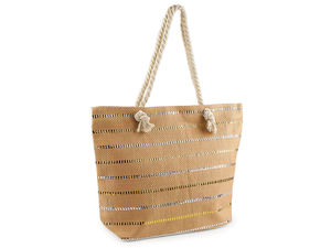 Premium-Sommer-Tote-Bag aus Papiergarn mit Metallic-Streifen - Große Strand- und City-Handtasche mit Baumwollkordel-Henkeln, 52x38 cm