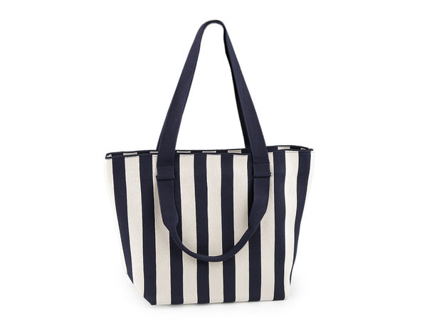 Große gestreifte Strick-Tragetasche mit Reißverschluss - Geräumige Schultertasche für Strand, Shopping und Reisen