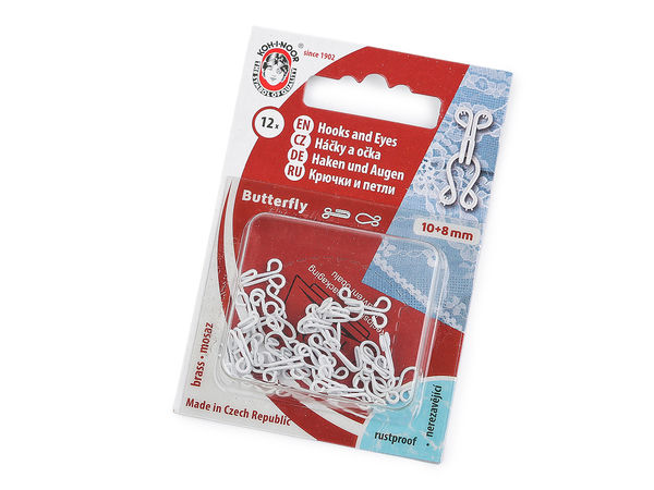 Premium Haken und Ösen zum Annähen, rostfrei (10 mm & 8 mm) - Diskrete Kleidungsverschlüsse, Weiß