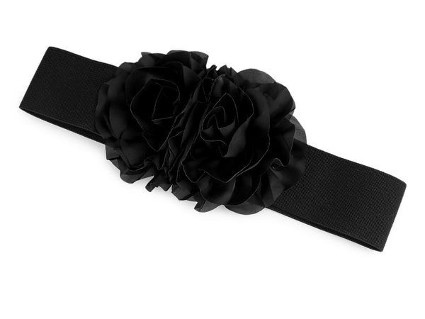 Elastischer Gürtel mit Satinblumen, Breite 6 cm