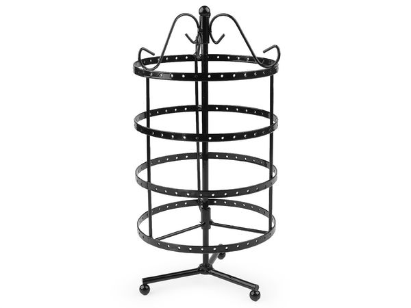 Premium drehbarer Ohrringständer - 30 cm Schmuck-Organizer mit 4 Ebenen und 144 Löchern, Schwarz