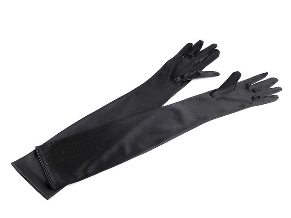 Elegante lange Satinhandschuhe - 35 cm, Schwarz, für Abendgarderobe und Oper