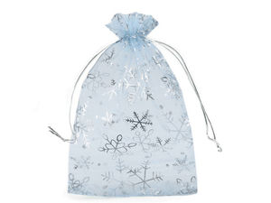 Organza-Geschenkbeutel mit Schneeflocken-Motiv und Satinband (13 x 18 cm)