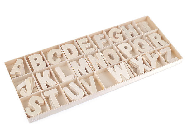 130-teiliges Holzbuchstaben-Set aus Natursperrholz mit Sortierbox für Bastelarbeiten, DIY und spielerisches Lernen