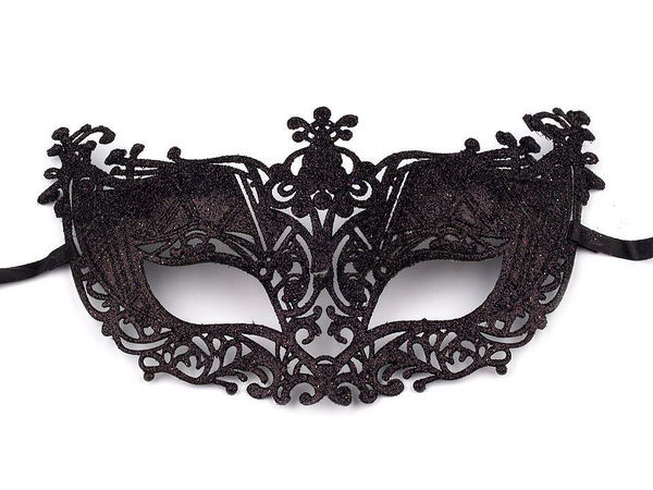 Verzierte Maskenball-Augenmaske im Patina-Look mit Glitzer und Satin-Bindebändern