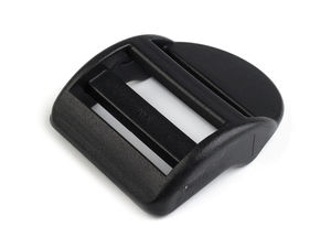 Schwarzer robuster Gurtversteller (26 mm) aus Kunststoff für Sportrucksäcke und Taschen