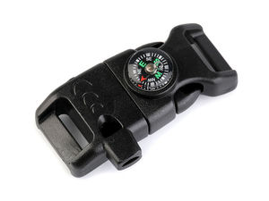 5-in-1 taktische Steckschnalle mit Pfeife, Kompass, Feuerstahl und Schaber (15 mm Breite)