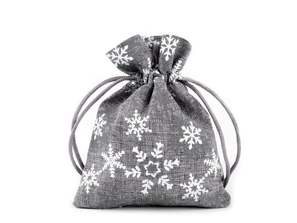 Weihnachtsgeschenksäckchen, Schneeflocken 10x13 cm Jute-Imitation