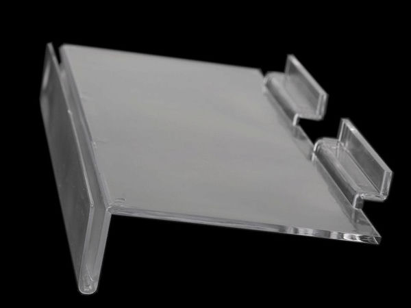 Premium transparentes Acryl-Präsentationsregal (11,5 x 25 cm) | Etikettenhalter für L- & T-Nutplatten