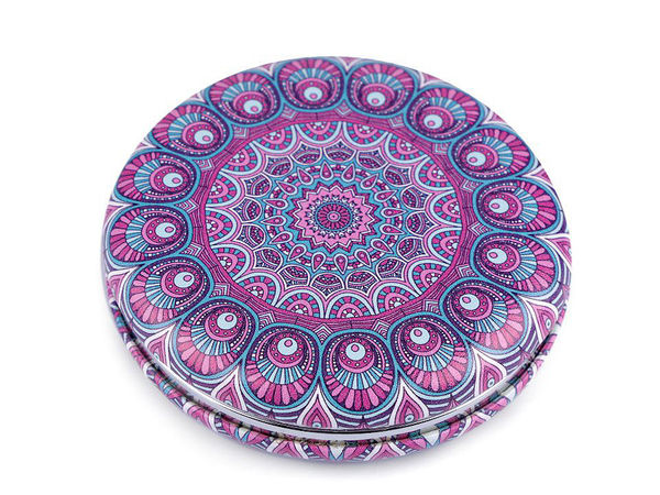 Mandala Kosmetik-Taschenspiegel aus Öko-Leder - Kompakter Doppel-Reisespiegel für Make-up