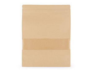 Premium-Geschenkbeutel aus elfenbeinfarbenem Papier mit transparentem Sichtfenster und wiederverschließbarem Druckverschluss (Groß)