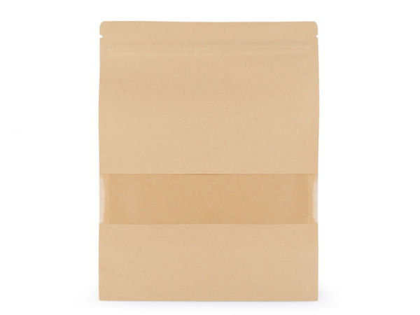 Premium-Geschenkbeutel aus elfenbeinfarbenem Papier mit transparentem Sichtfenster und wiederverschließbarem Druckverschluss (Groß)