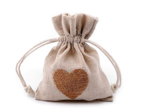 Baumwollsäckchen mit Kordelzug und Jute-Herz-Applikation (11x13 cm) - Premium rustikales Geschenksäckchen für Handarbeit, Geschenke und Aromatherapie