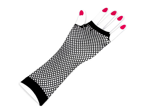 Elegante lange schwarze fingerlose Netzhandschuhe - Nahtlose, unterarmlange Abendhandschuhe für Kostüme, Teepartys und Retro-Events