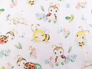 Premium-Baumwoll-Canvas mit Marienkäfer- und Bienenmotiven - Weiß
