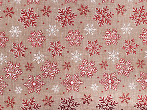 Premium Weihnachts-Dekostoff mit Glitzer-Schneeflocken - Juteimitat für festliche Bastelarbeiten, Tischläufer und Geschenksäckchen