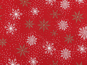 Weihnachts-Dekostoff mit glitzernden Schneeflocken