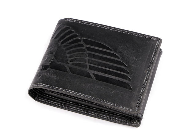 Herren-Geldbörse aus echtem Leder mit geprägtem Motiv (Hund, Flügel, Fisch) - 9,5 x 12 cm