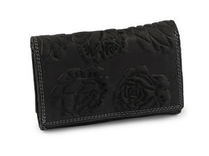 Damen-Ledergeldbörse mit 3D-Blumen 10x15 cm