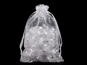 Organzasäckchen mit Schneeflockendruck für Weihnachtsgeschenke, mit Satinkordelzug, 10x15 cm