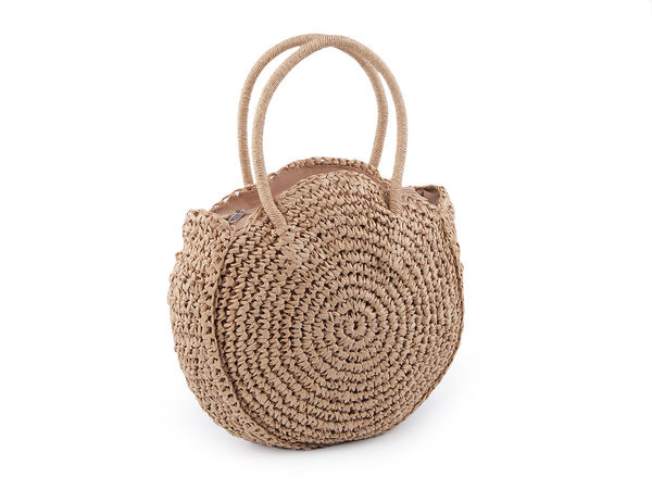 Gehäkelte Handtasche aus Bast mit Reißverschluss 33x37 cm