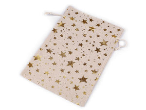 Premium-Geschenkbeutel aus Leinen mit Metallic-Sterndruck, 20x30 cm - Kordelzugbeutel in Natur-Silber