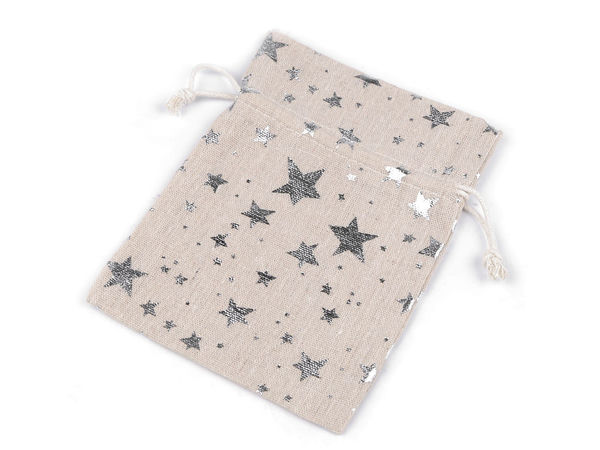 Premium-Geschenksäckchen aus Leinen mit Metallic-Sternendruck (13x18 cm) - Kordelzugbeutel