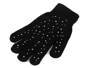Damen- und Mädchen-Winterhandschuhe mit Strasssteinen - Elastische Feinstrick-Handschuhe für Herbst und Winter